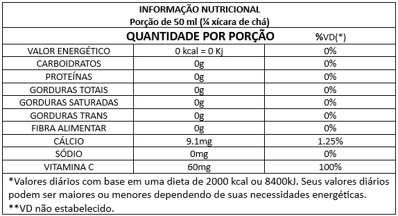 tabela nutricional suplemento de vitamina c aloe vera